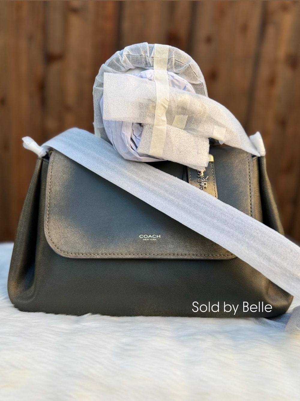 NWT Coach Slouchy Rogue Top Handle Loved Leather Brass Green - Picture 2 of 6